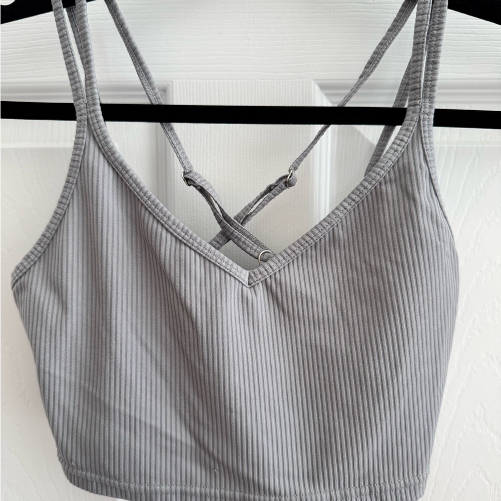 For Love & Lemons Gray Ribbed Strappy Bralette Crop Top Crisscross Medium
